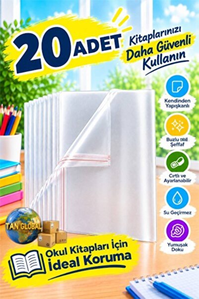 TAN EXPRESS 20 Adet Hazır Yapışkanlı Kitap Kabı Buzlu Şeffaf