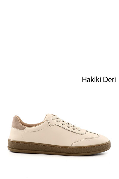 GÖNDERİ(R) Kadın Bej Bağcıklı Hakiki Deri Sneaker