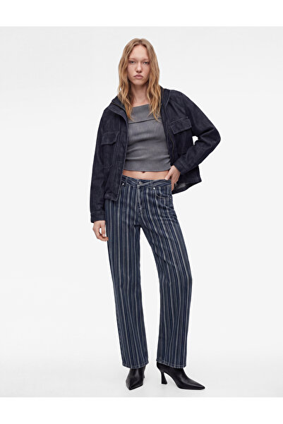 Koton Cotton Regular Waist Pocketed Long Straight Leg Striped Denim Trousers ...