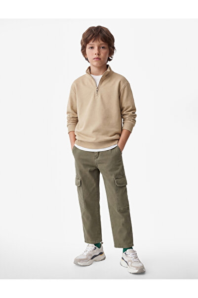 Koton Mock Neck Long Sleeve Half-Zip Cotton Basic Brushed Inside Sweatshirt