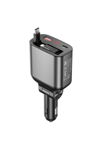 CHOETECH Fast Car Charger 105W Dual USB-C + USB-A, with Stretchable USB-C & Lightning Cable TC0033