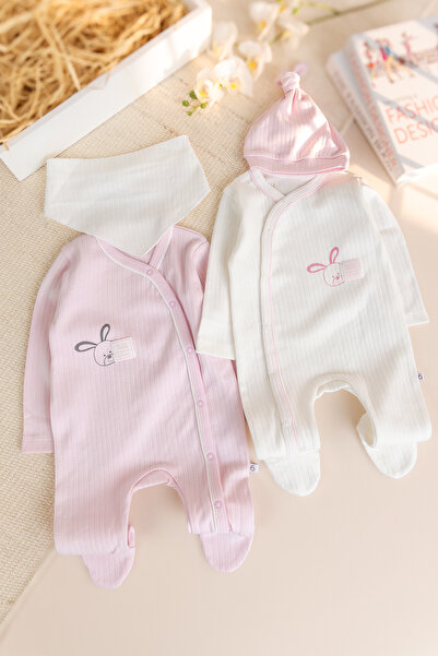 Babymod Tavşan Figürlü 2'li Uzun Kollu Kız/Erkek Bebek Tulum Takım