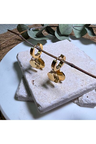 nesdesign Steel Round Plate Dangle Gold Earrings
