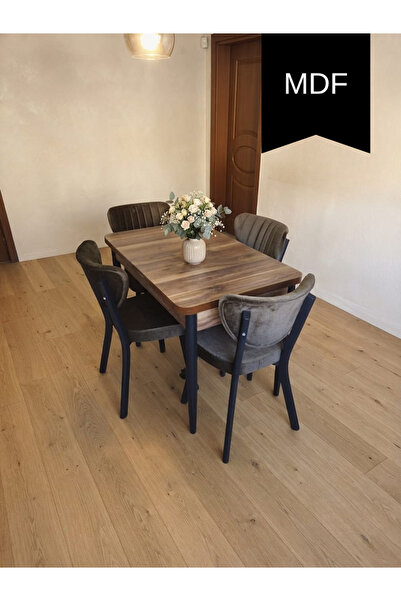 Colak mobilya 4 Kişilik Yemek Masa Takımı 70x110 Açılır MDF Ceviz Renk Masa v...
