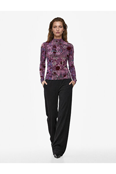 Koton guler ridicat Tricou cu mânecă lungă slim fit Floral