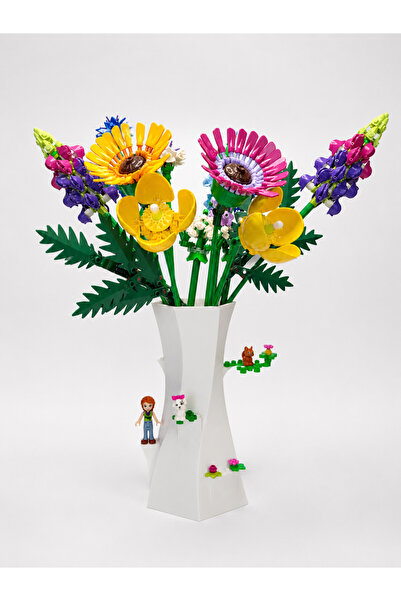 Maflen Lego Çiçek Uyumlu Özel Tasarım Dekoratif Vazo Biyoplastik Beyaz (ÇİÇEK...
