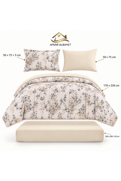 Afkar Albayet Floral Fitted Sheet Summer 4 Piece Microfiber - Filling Comforter and Elastic Bed Sheet