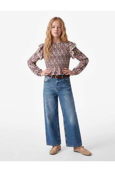 Koton Long Sleeve Crew Neck Gipeli Floral Viscose Blouse