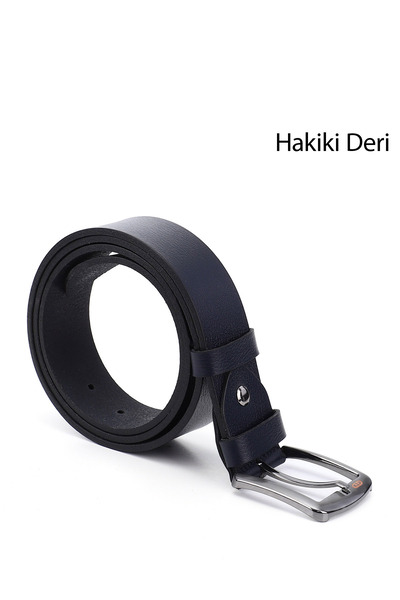 GÖNDERİ(R) Erkek Lacivert Antik Hakiki Deri 4 Cm Kot Kemeri
