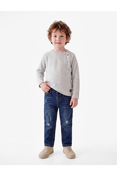 Koton Buttoned Long Sleeve Crew Neck Cotton Sweatshirt