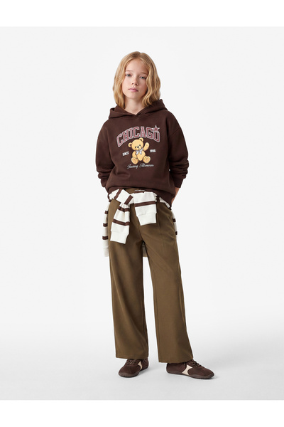 Koton Teddy Bear Printed Hooded Sweatshirt with Long Sleeves and Hood