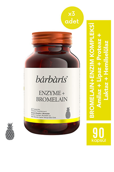 Barbaris Enzyme + Bromelain - 3'lü Paket (60 Kapsül x 3 adet) - Sindirim Enzi...