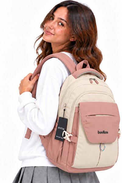 ÇantaExpress School Bag Waterproof Fabric Unisex School Backpack 2601 Beige-P...