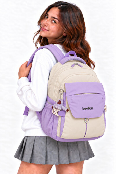 Harmela Waterproof Fabric Unisex Daily School Backpack 2601 Beige-Lilac