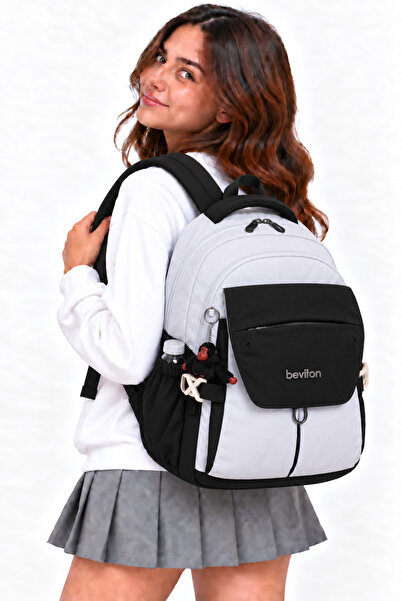 Harmela Waterproof Fabric Unisex Daily School Backpack 2601 Grey-Black
