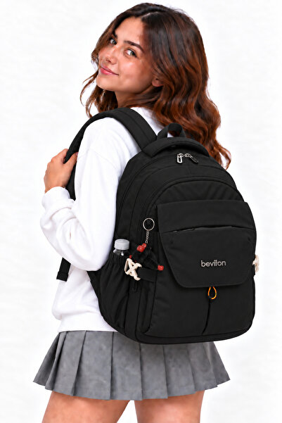 Harmela Waterproof Fabric Unisex Daily School Backpack 2601 Black
