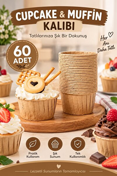 Kitchen Beauty 60'lı Kraft Muffin Cupcake Kalıbı Kek Kapsülü Naturel Kek Kalı...