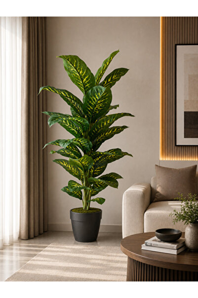 MAKİ DEKOR Yapay Difenbahya 160 Cm 30 Yapraklı Dekoratif,Modern Salon,Ofis Ağacı