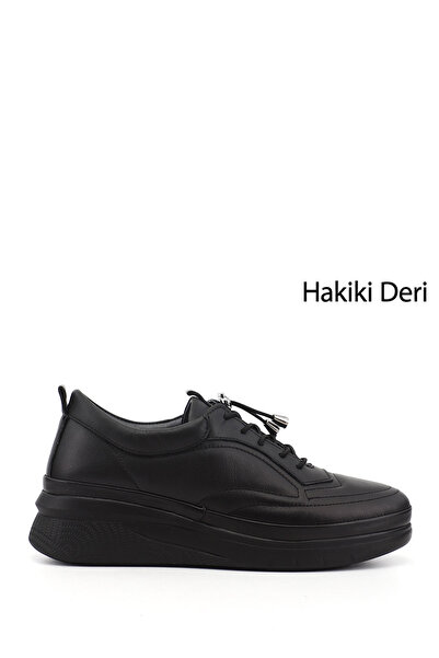 GÖNDERİ(R) Kadın Siyah Bağcıklı Hakiki Deri Sneaker