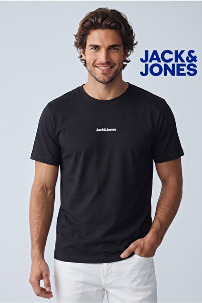 Jack & Jones J&J Jjmine Men's Logo Back Logo Printed T-Shirt Black A3333