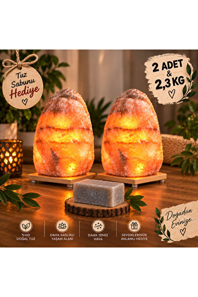 tuzaura tuz lambası çankırı dogal tuz lambası 2 adet 2,3 kg agırlıgında