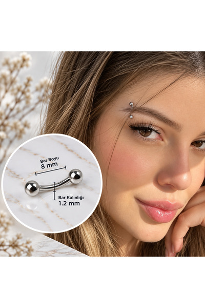 Heppii Gümüş Renkli Cerrahi Çelik Kaş Piercingi 8 mm