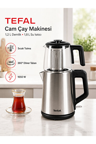TEFAL Magic Tea Xl 1650 W Cam Çay Makinesi, Çelik Filtreli Geniş Hacimli, Sıc...