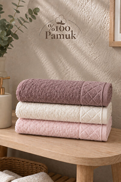 Genel Markalar Gonca Kristal Desenli Renkli Havlu 50x90 cm 3'lü Set %100 Pamuk