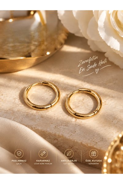 İNİTİUM Stainless Steel Thin Basic Hoop Earrings (1.5 cm)