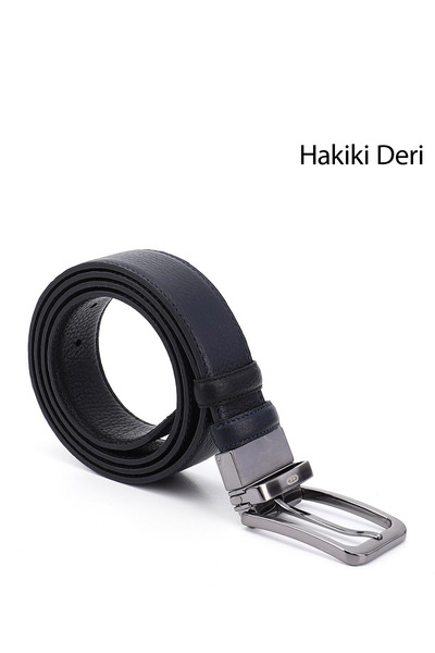 GÖNDERİ(R) Erkek Siyaha Lacivert Hakiki Deri 3,5 Cm Çift Taraflı Klasik Kemer