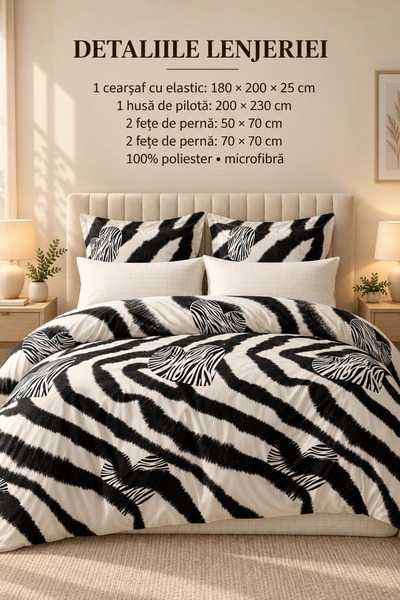 RALEX PUCIOASA Set de lenjerie de pat din microfibră economic, 6 piese, cu cearșaf cu elastic 180 x 200 + 25 cm