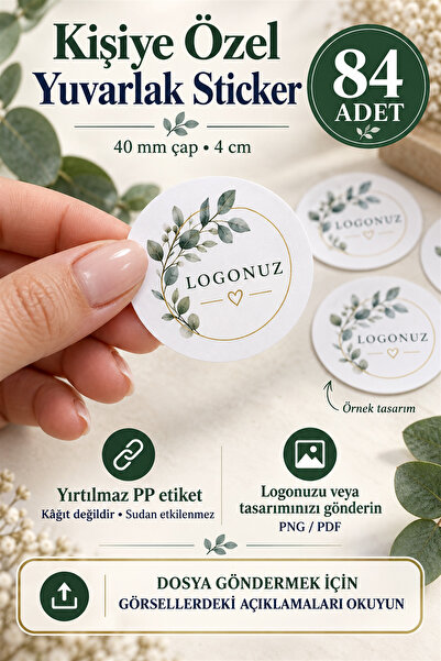 Kişiye Özel Yırtılmaz PP Yuvarlak Sticker 40 mm 84 Adet