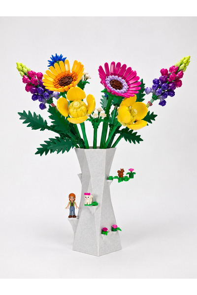 Maflen Lego Çiçek Uyumlu Özel Tasarım Dekoratif Vazo Biyoplastik Granit Beyaz...