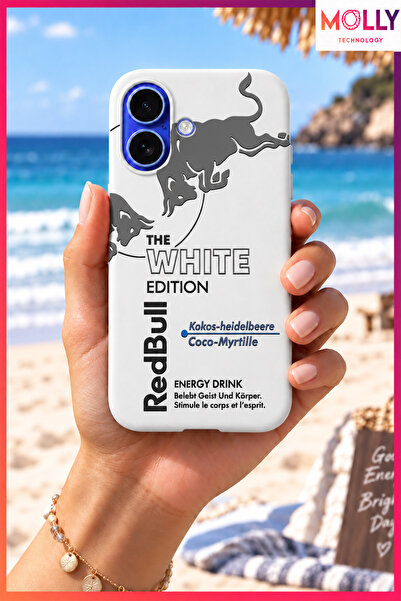 Molly iPhone 16 İçin Beyaz Redbull The White Edition Desenli İçi Kadife Silik...
