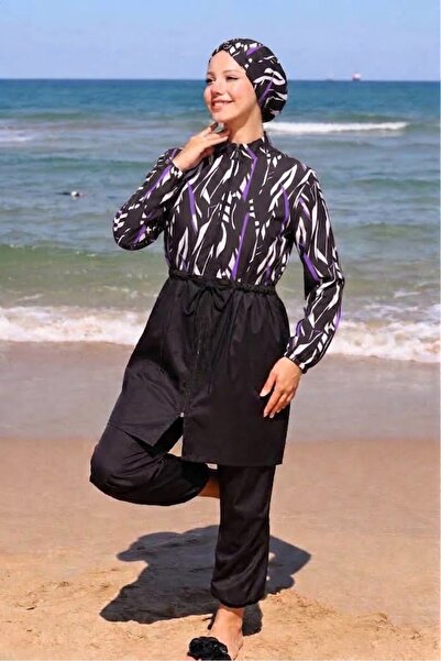 DLC Tekstil Burkini Tam Korumalı Tesettür Mayo Bone Hediyeli Set