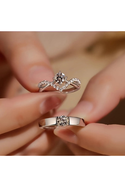 Choice silvery Adjustable Open Wedding Ring Set for Couples Elegant 2 Piece S...