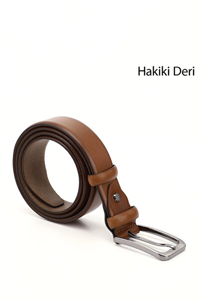 GÖNDERİ(R) Erkek Taba Antik Hakiki Deri 3,5 Cm Klasik Kemer