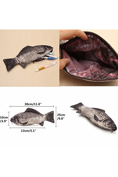 Choice Black Pencil Bag Carp Pen Bag Realistic Fish Shape Make-up Pouch Pen P...