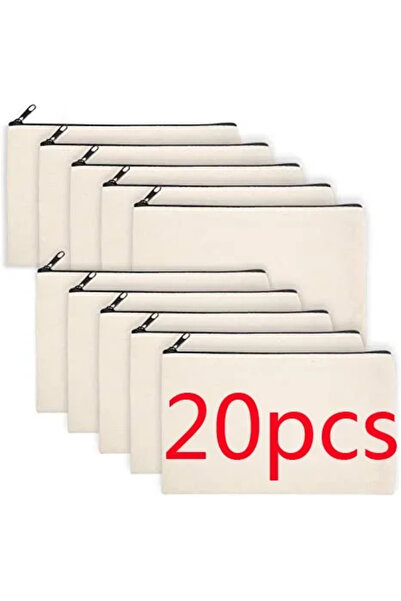 Choice 21x12cm 20PCS Beige DIY Blank Canvas Zipper Pouch Bags School Pencil B...
