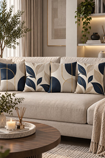 Atay Home 4'lü Soyut Yaprak ve Geometrik Desenli Dekoratif Kırlent Kılıfı Set...