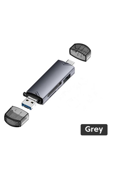 Choice قارئ بطاقات Otg Type C 6 في 1 باللون الرمادي ومحول USB 3.0 Micro Sd Mi...