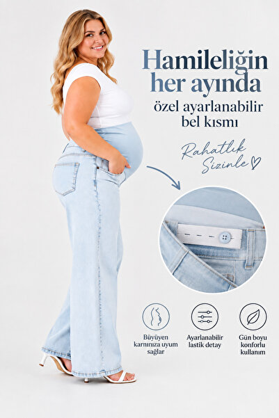 nd jeans Büyük Beden Hamile Düz Paça Kot Pantolon-Esnek Yumuşak Dokulu Karın ...