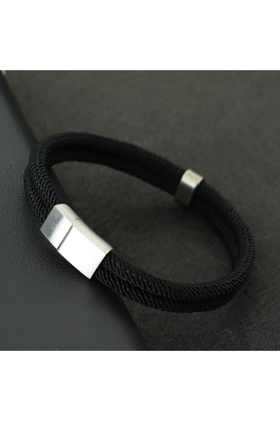 Choice 20.5cm8.1Inches black New Fashion Rope Bracelet Men Silver Color Stain...