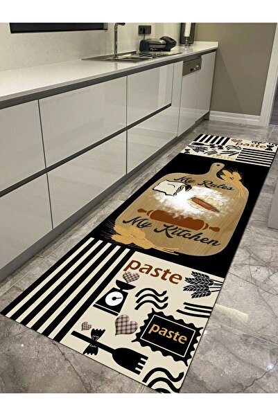 Ardizayn My Kitchen My Rules, Kaymaz Tabanlı, Yıkanabilir Mutfak Halısı