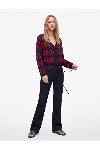 Koton V-Neck Long Sleeve Tie-Up Diamond Patterned Knitwear Cardigan with Pockets