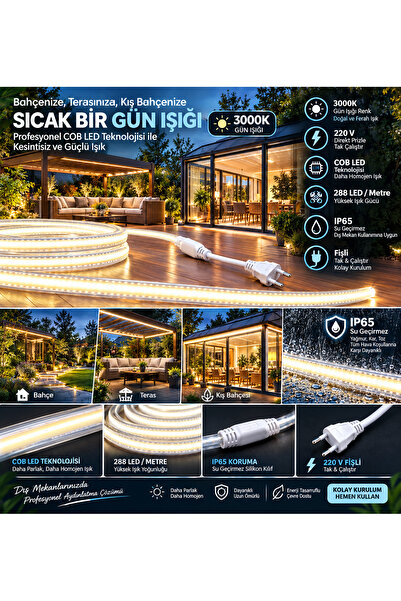 YEO AYDINLATMA COB LED Şerit Aydınlatma Gün Işığı (3000K) - Kendinden Yapışka...