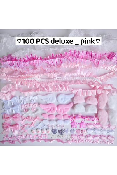 Choice XL Pink 100 قطعة من مجموعة الإكسسوارات الملونة، مجموعة من الدانتيل الو...