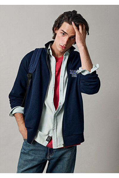 Mavi Logo Printed Zippered Navy Blue Sweatshirt 0S10655-70497