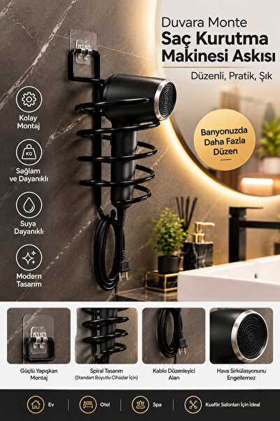 Yapışkanlı Fön Makinesi Askısı Saç Kurutma Makinesi Tutacağı