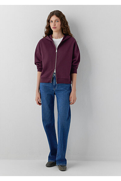 Mavi Kapüşonlu Fermuarlı Bordo Sweatshirt 1S10566-70434